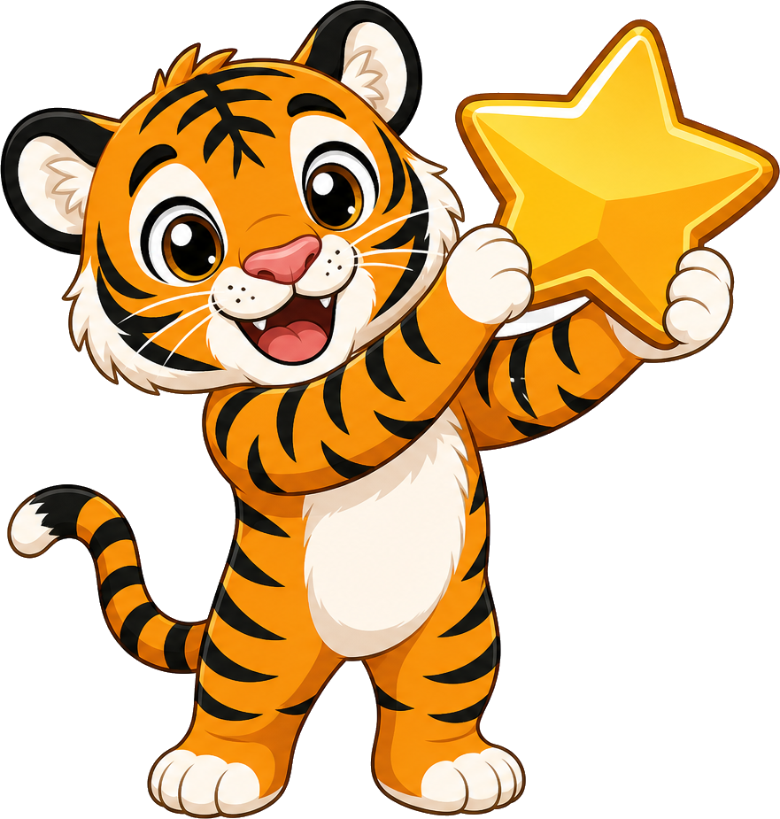 Tiger mascot holding a star
